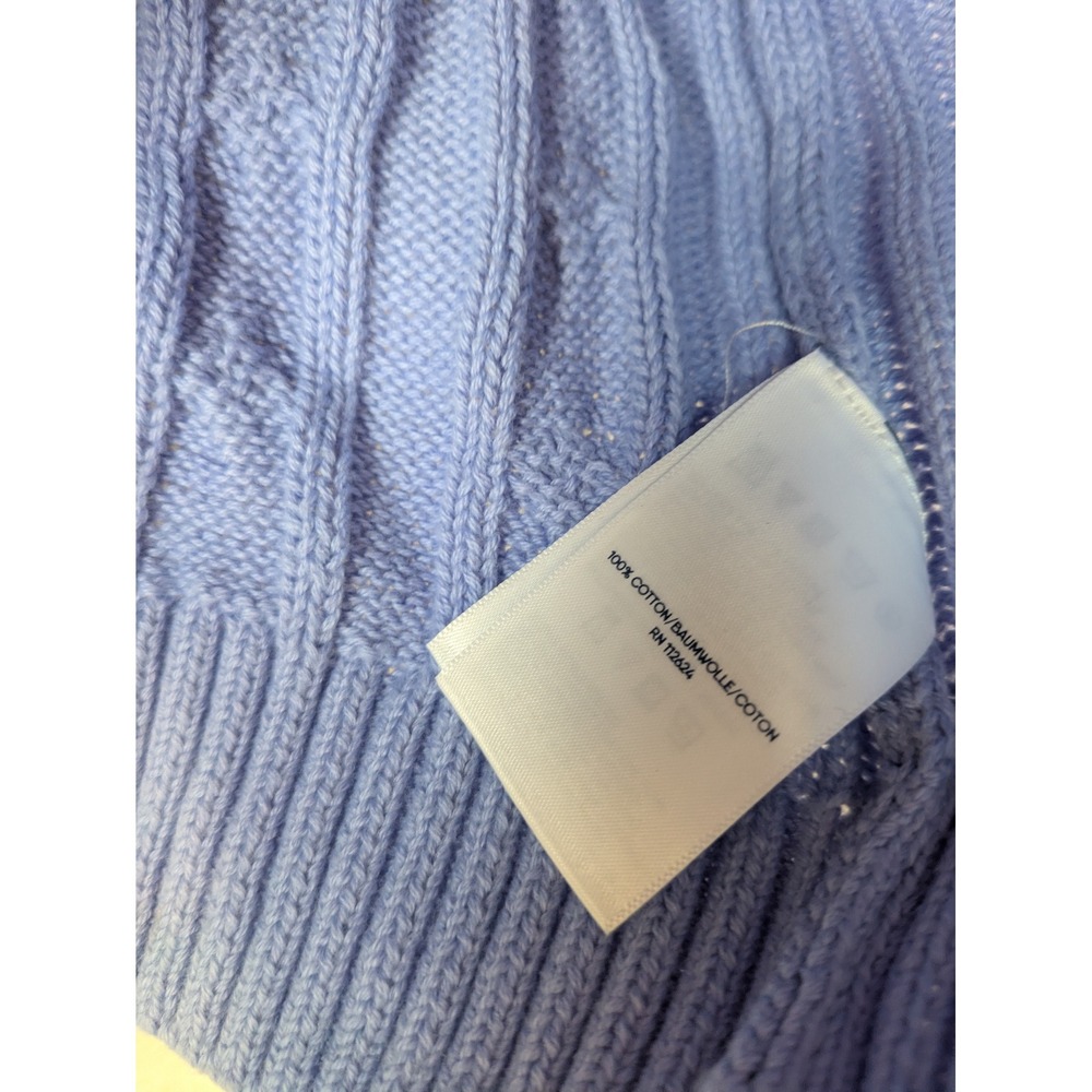 Lands End Women's Size L Blue V-Neck Varsity Stripe Sweater Cotton Cable Knit‎ - Picture 6 of 8
